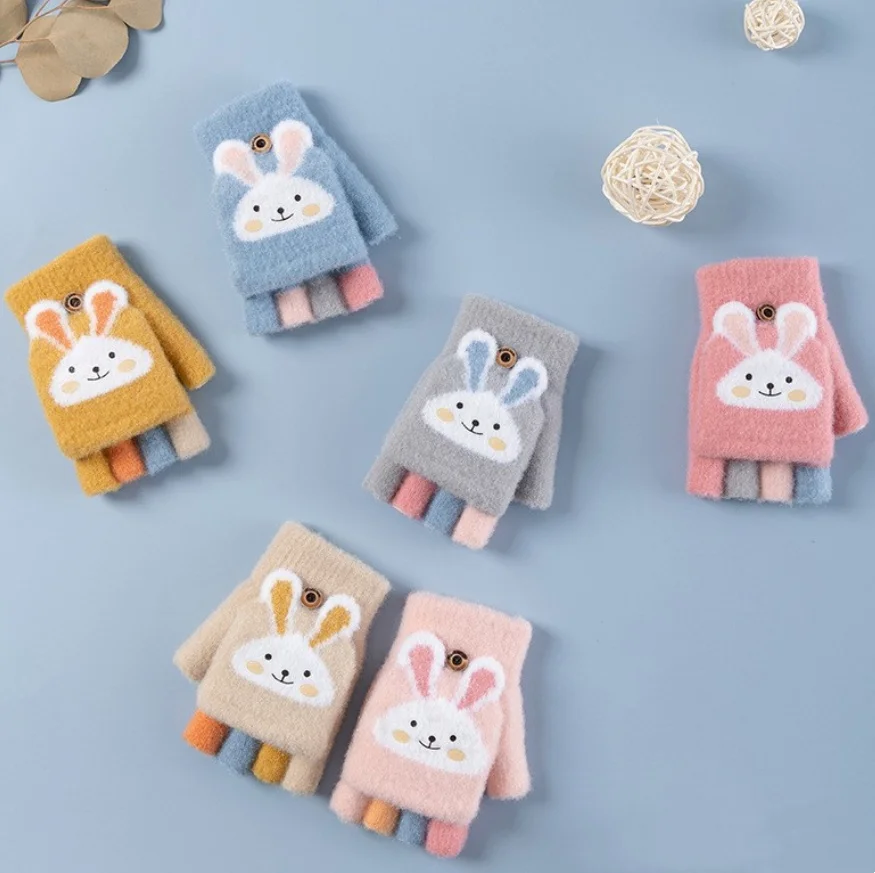 Manoplas infantiles tapa medio dedo resistentes al viento otoño invierno - imagen 4