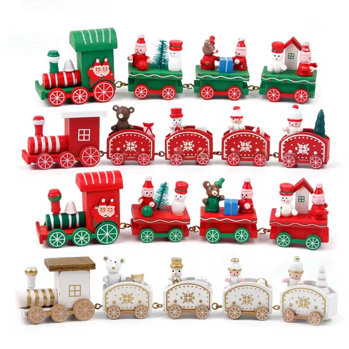 Tren de Navidad completo con locomotive, tres vagones y rieles