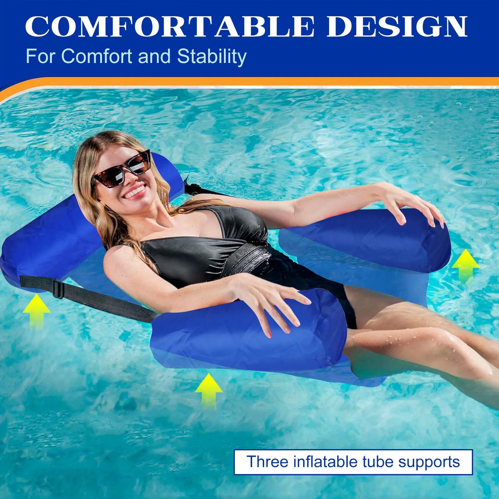 Hamaca flotante inflable plegable para piscina, cama reclinable - imagen 4