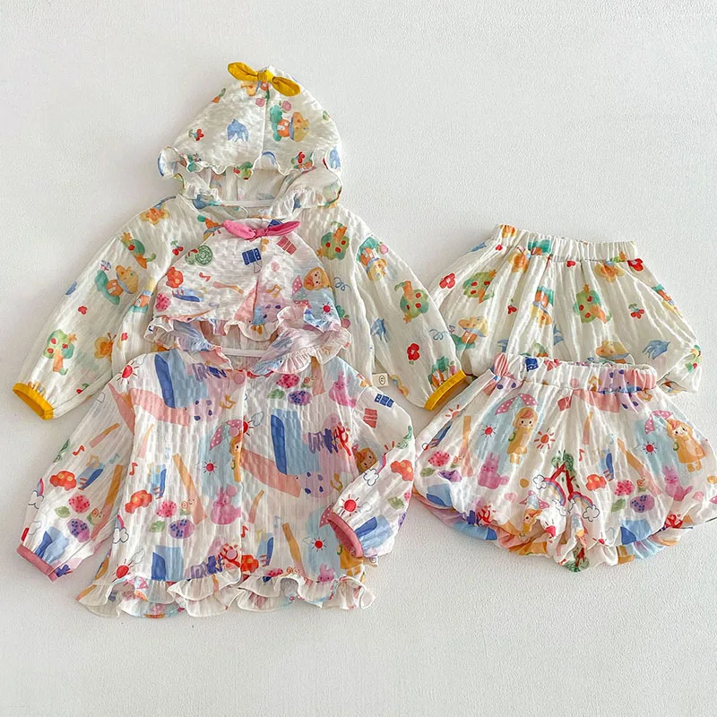 Conjunto de verano para niña: sudadera con dibujos y bermudas holgadas - imagen 2