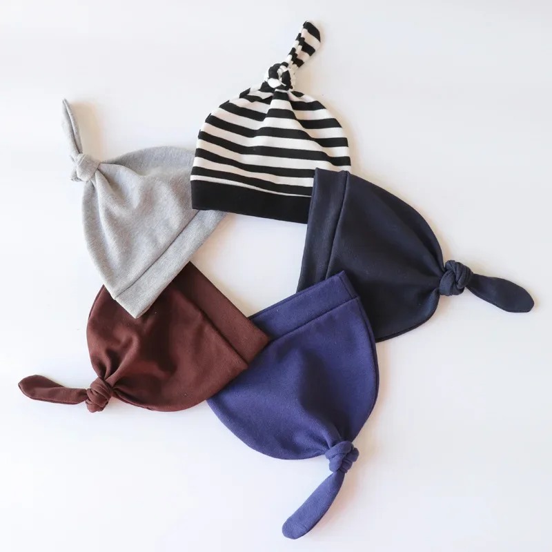 Gorro bebé a rayas ajustable de algodón suave con nudo - imagen 2