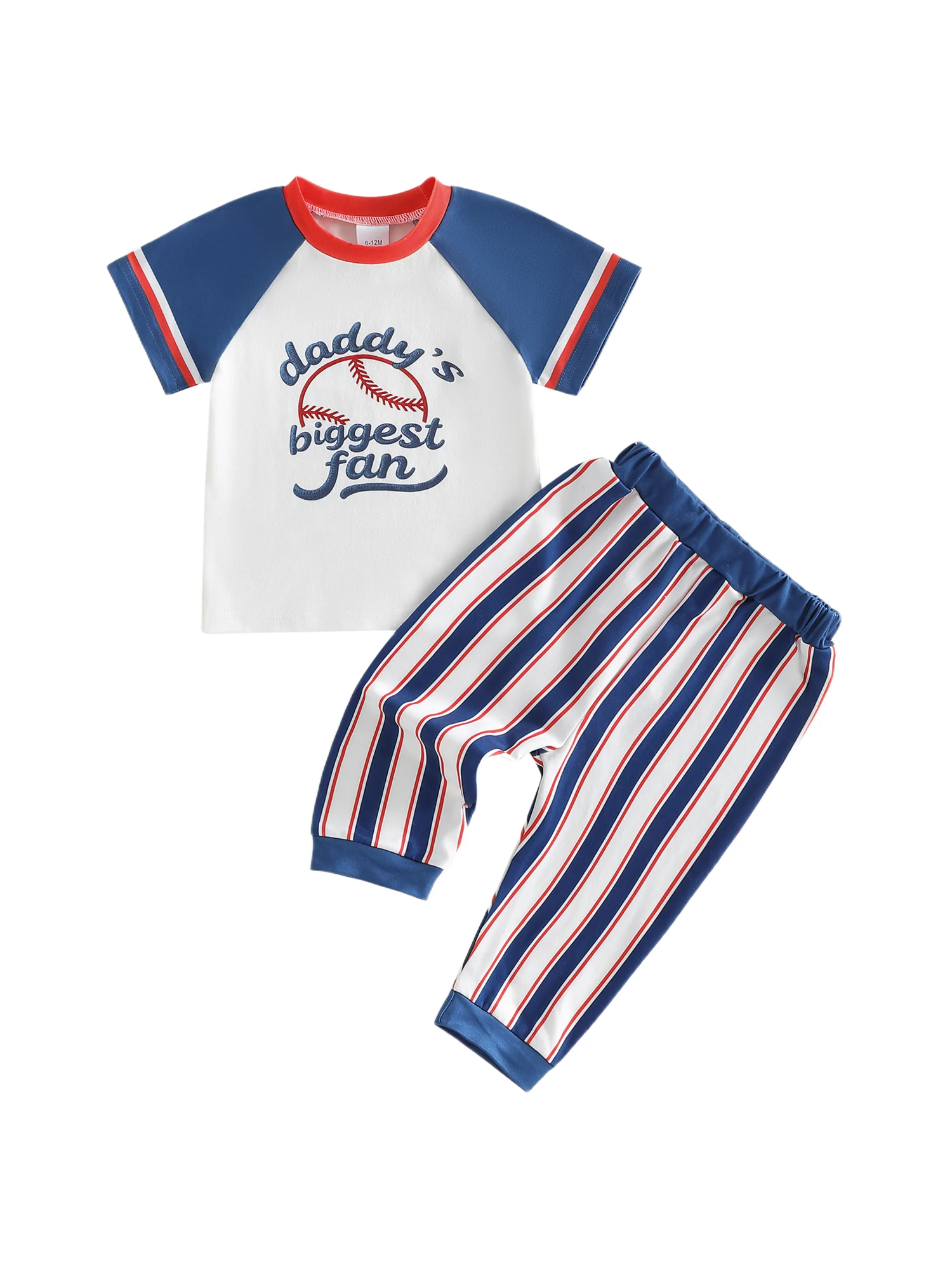 Camiseta de manga corta con estampado de letras y pantalón a rayas