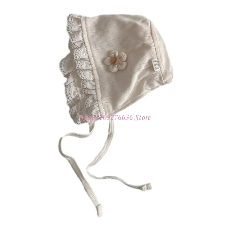 Gorro de encaje suave para bebé niña con flores y conejo cómodo - imagen 3