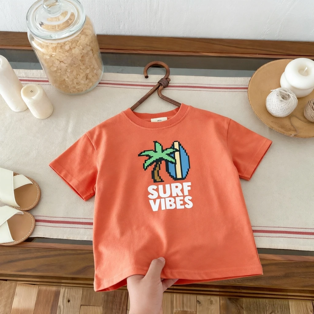 Camiseta de verano infantil manga corta cuello redondo con estampado - imagen 4