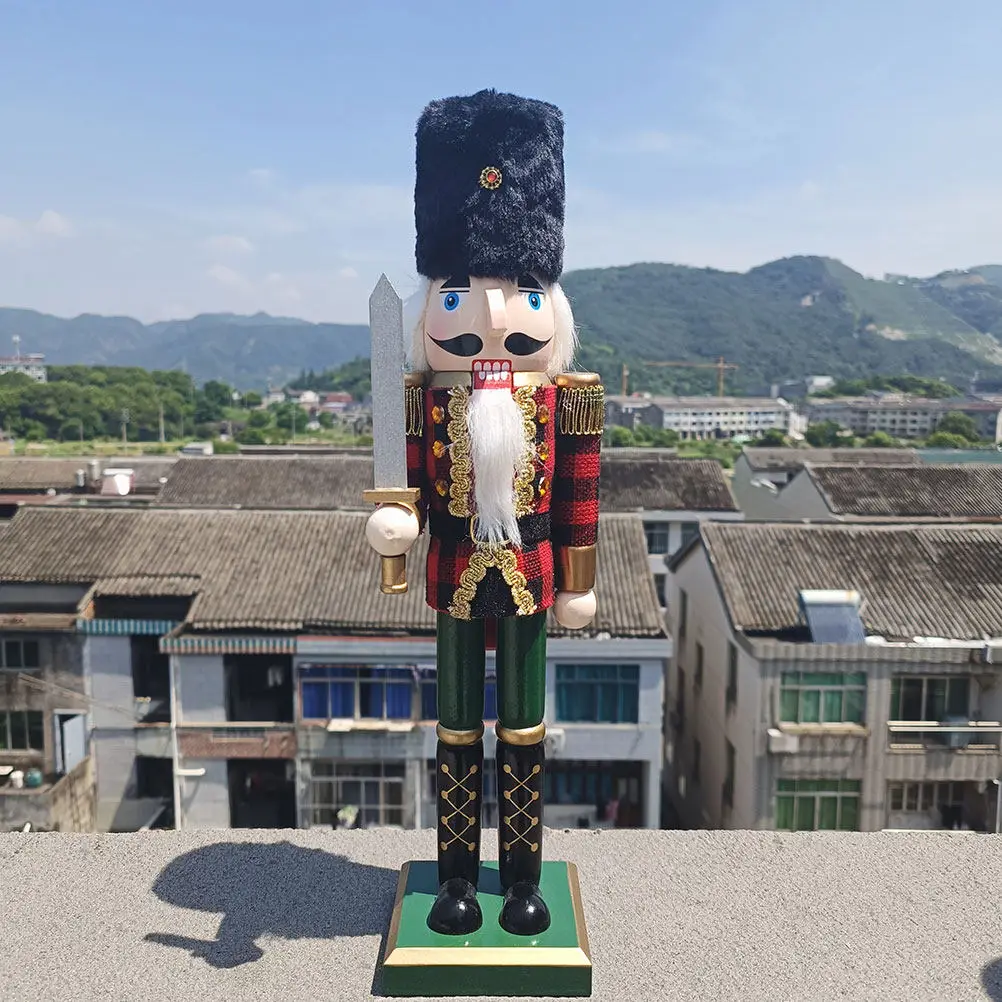 Figura cascanueces militar de madera a cuadros estilo real navidad - imagen 3