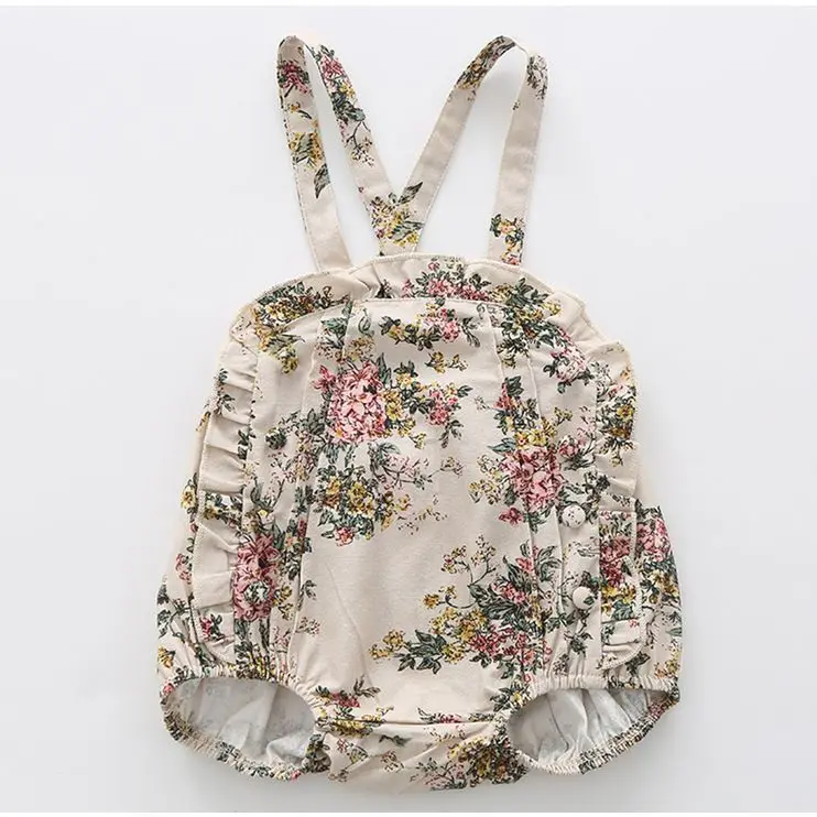 Mono de niña vintage floral con tirantes – estilo retro - imagen 3