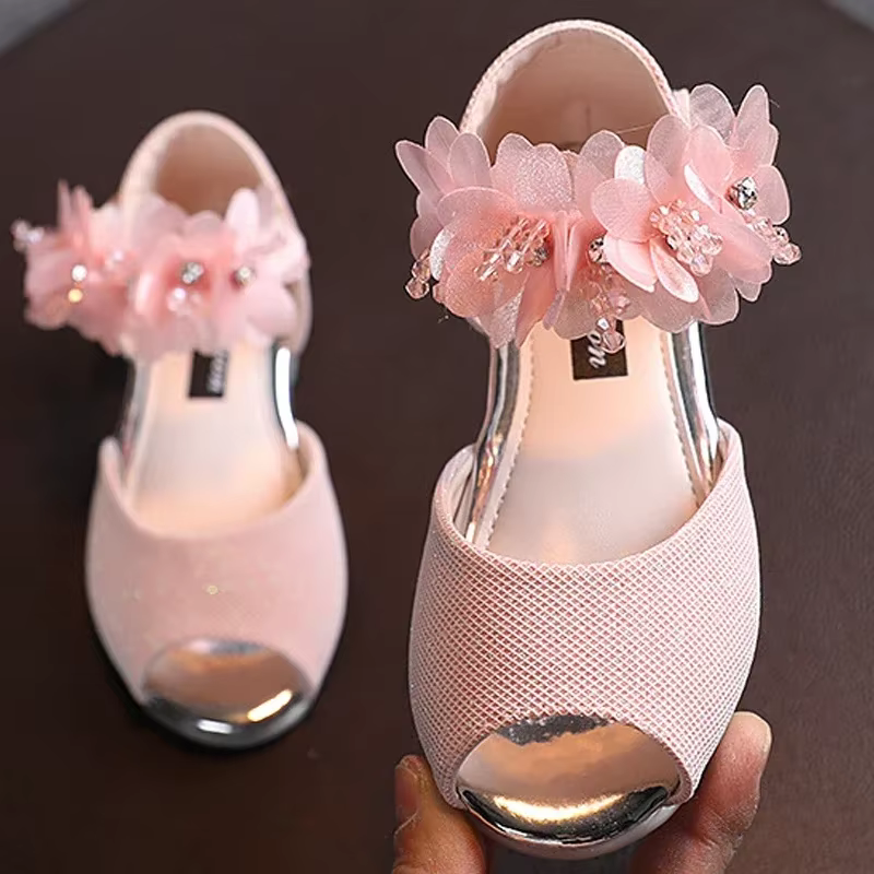 Sandalias infantiles para niñas de princesa con flores y pedrería - imagen 2