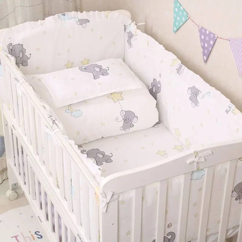 Set ropa de cama con elefante para cuna de bebé – 6 piezas