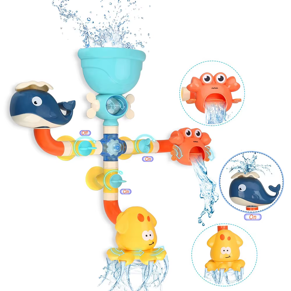 Juguetes de baño coloridos con diseño de animales