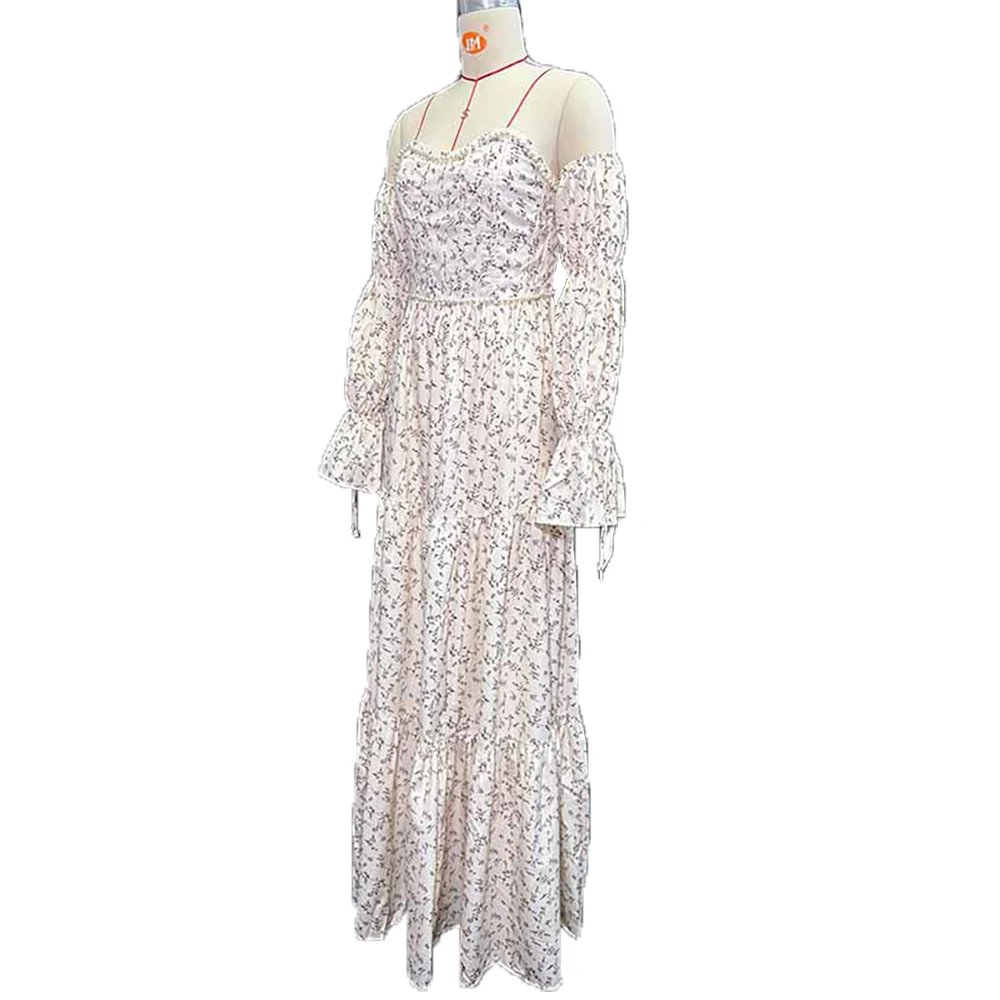 Vestido de maternidad floral bohemio de manga larga para fotos