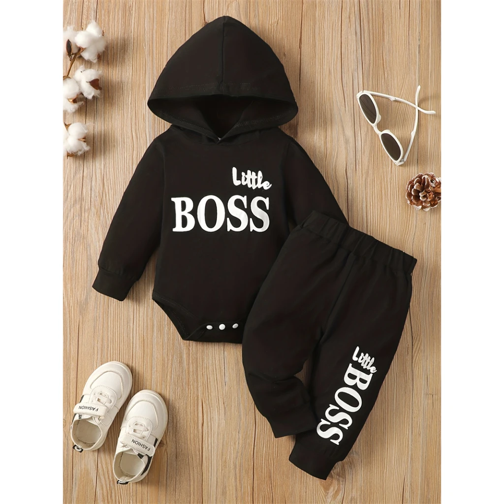 Conjunto deportivo de pelele y pantalón para bebé – Manga larga con capucha - imagen 2
