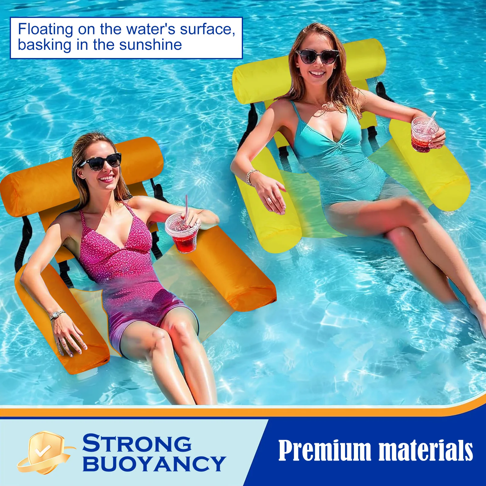 Hamaca flotante inflable plegable para piscina, cama reclinable - imagen 3