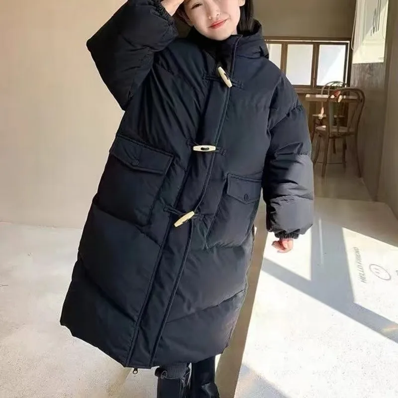 Abrigo acolchado con capucha largo para niñas de invierno - imagen 5