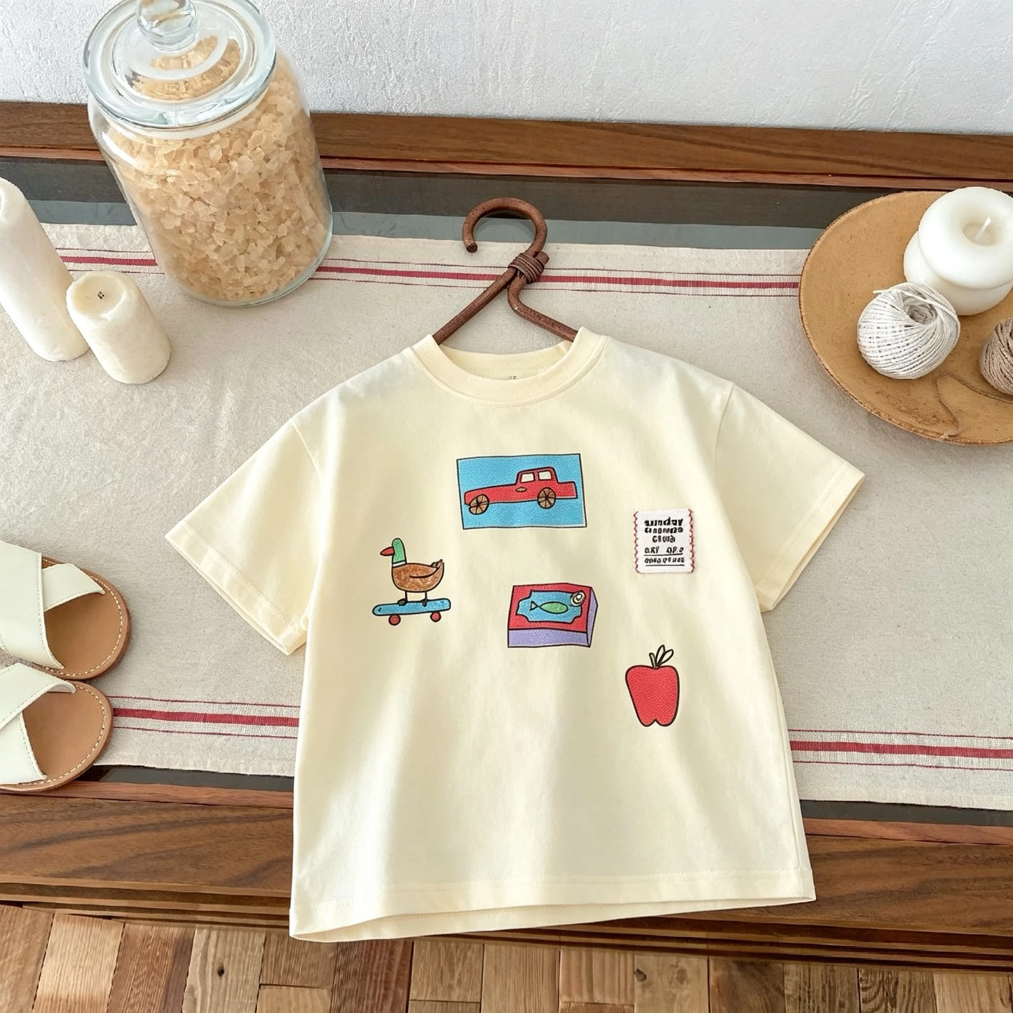 Camiseta infantil con diseño cartoon y manga corta