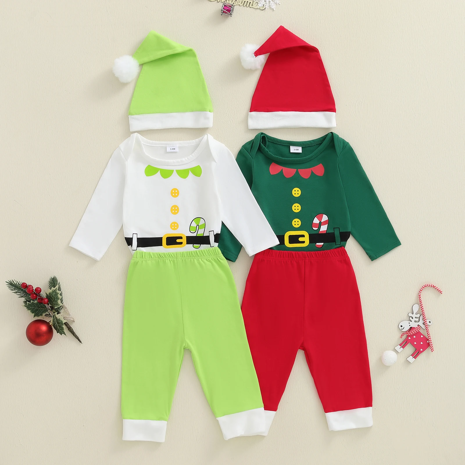 Conjunto de Navidad bebé Tregren: mameluco a contraste y sombrero - imagen 2