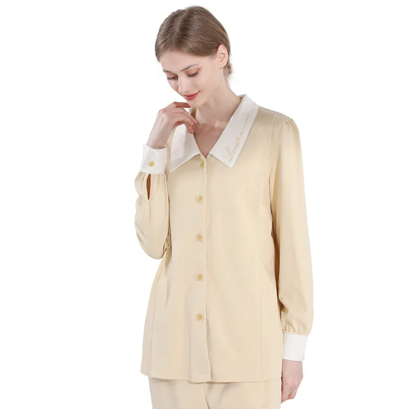 Pijama de lactancia de algodón fino con encaje y patchwork - imagen 5
