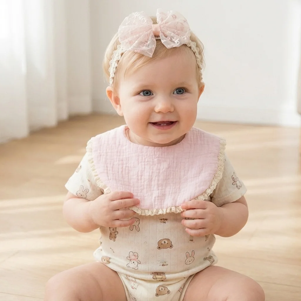 Baberos de bebé con diademas encaje lazo estilo princesa - imagen 5