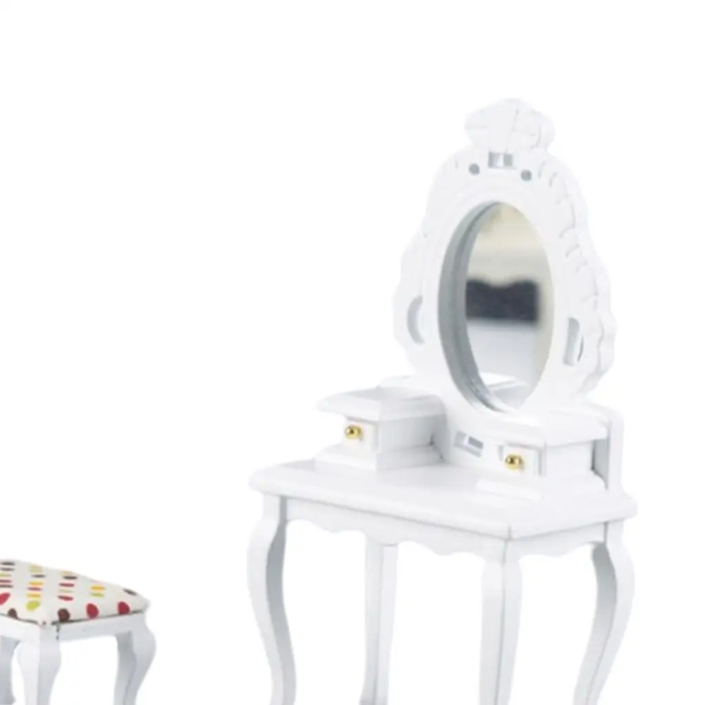 Tocador de abedul para muñecas con taburete – estilo moderno