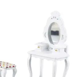 Tocador de abedul para muñecas con taburete – estilo moderno