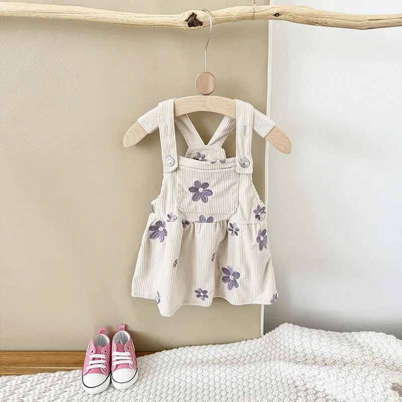 MILANCEL vestido de bebé de otoño con bordado floral morado tirantes - imagen 2