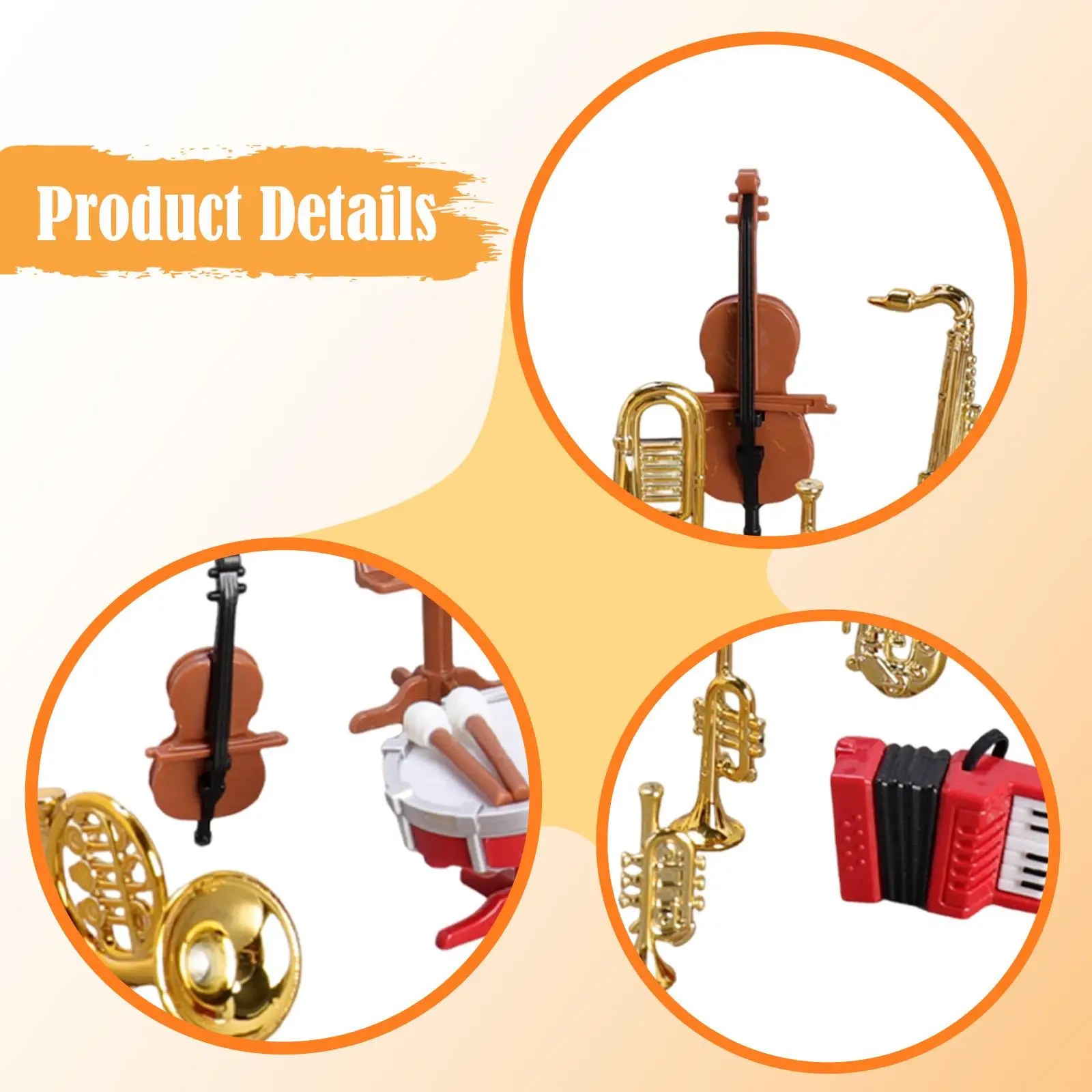 Instrumentos musicales en miniatura con violín y tambor para muñecas - imagen 4