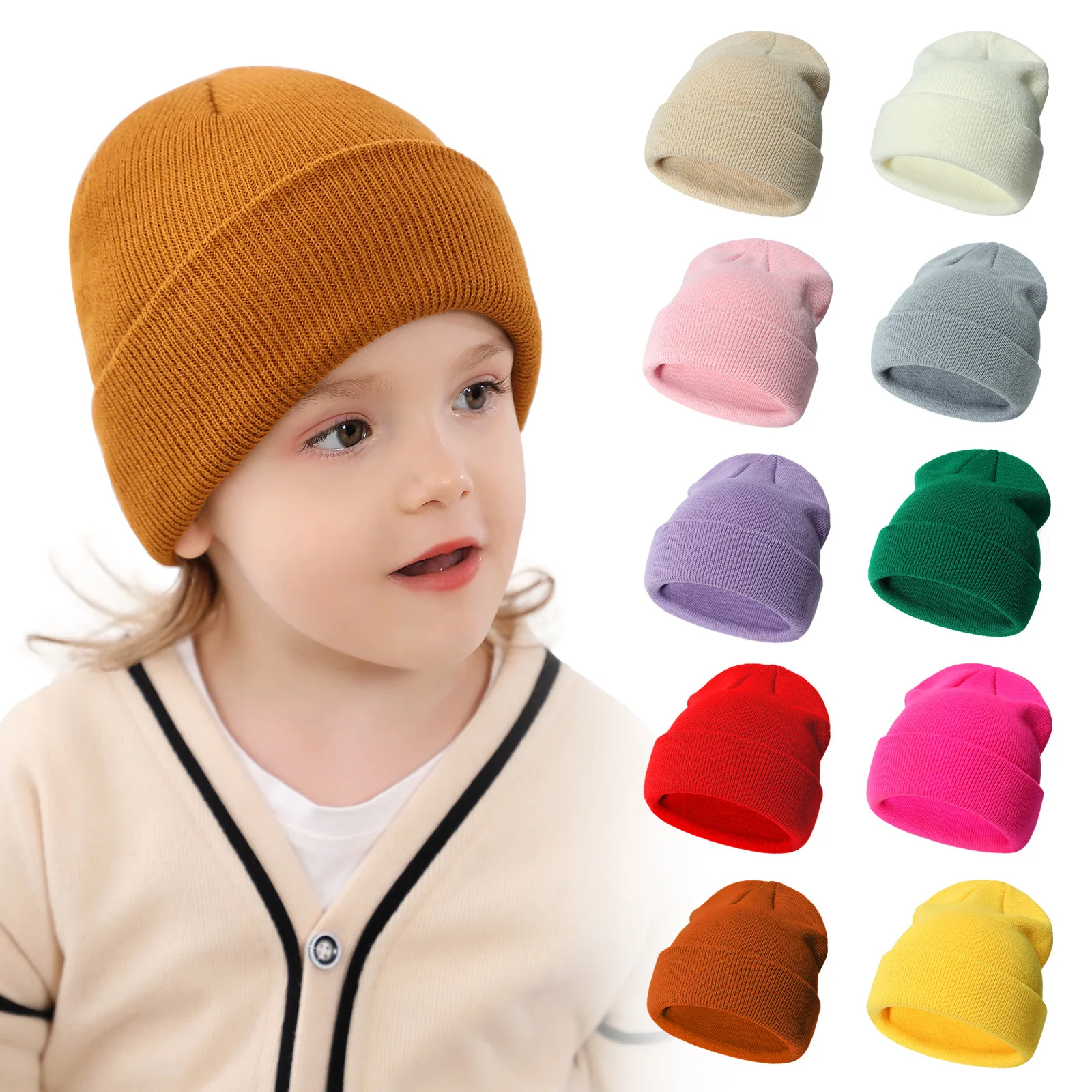 Gorro de invierno de punto cálido caramelo unisex infantil