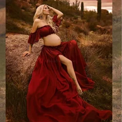 Vestido de maternidad largo de gasa con volantes para fotos
