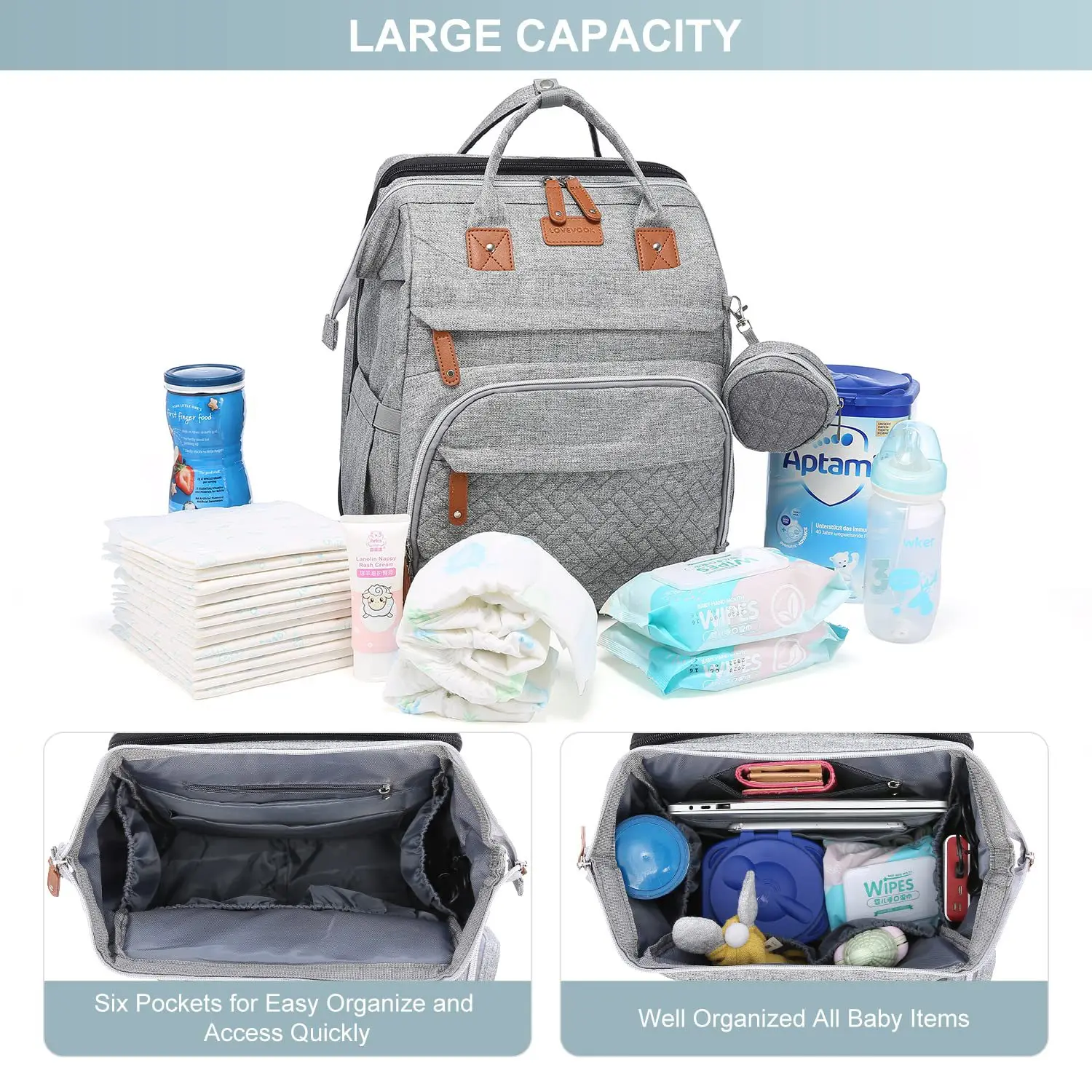 Mochila pañalera impermeable multifuncional – Bolsa de viaje para bebé - imagen 3