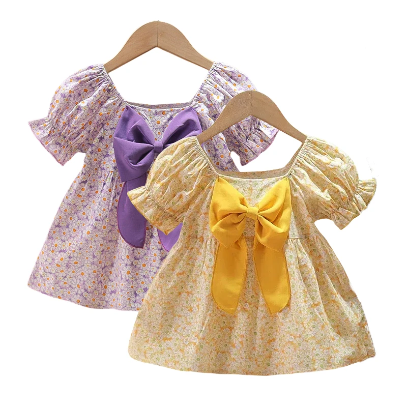 Vestido de princesa con mangas abullonadas floral y lazo para niña - imagen 2