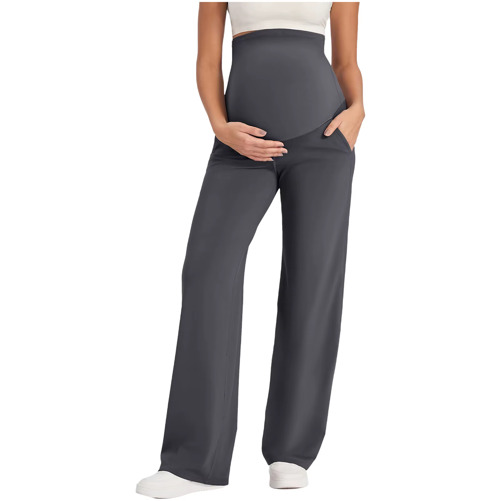 Pantalones premamá de yoga con cintura elástica y bolsillos - imagen 4