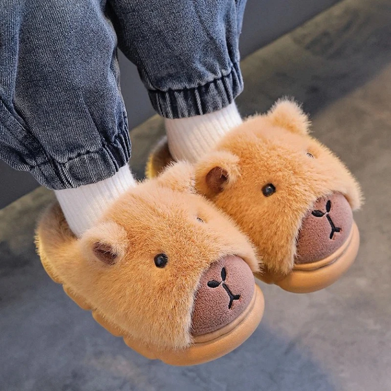 Zapatillas de casa capibara para invierno, algodón cálido y esponjoso - imagen 4