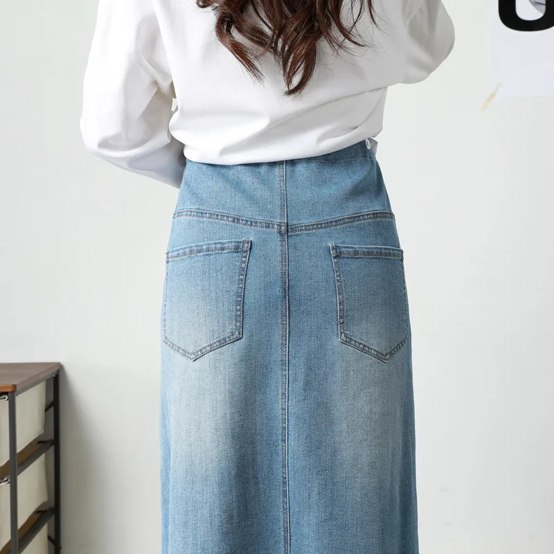 Falda premamá de mezclilla elástica – Alta y elegante para verano - imagen 4