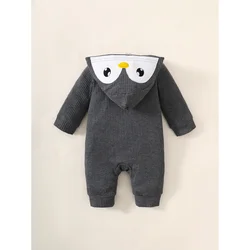 Pijama de bebé con capucha pingüino - mono blanco, mangas largas, gris