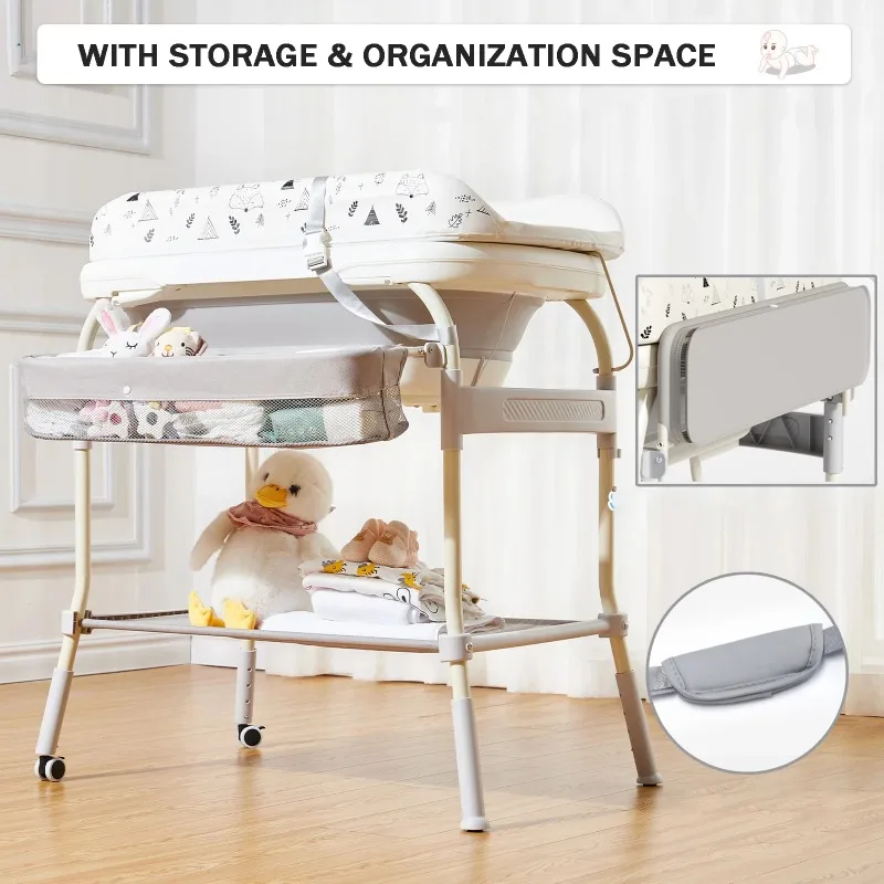 Cambiador 2 en 1 plegable y portátil con bañera antivuelco para bebés - imagen 4