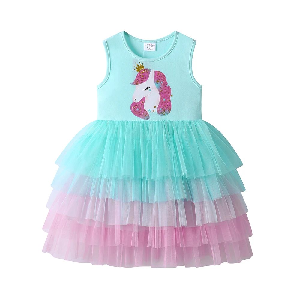 DXTON Vestido de princesa de algodón sin mangas con capa de malla - imagen 3