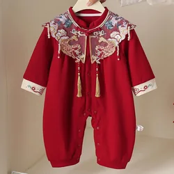 Monos bebé niña primavera y otoño con bordado rojo elegante chic