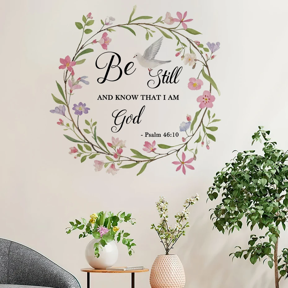 Pegatina de pared vinilo acuarela flores y palomas estilo iglesia - imagen 3