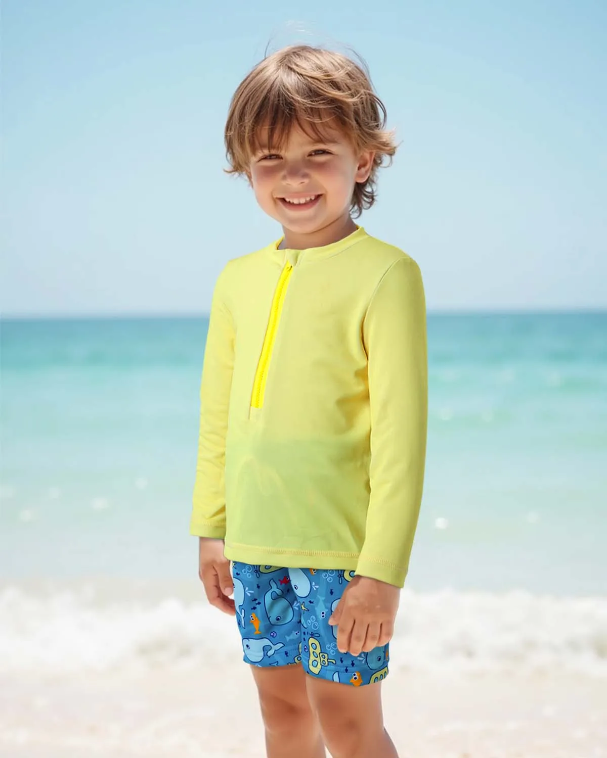 ALVABABY Traje de baño manga larga UPF 50+ para niño, filtro solar