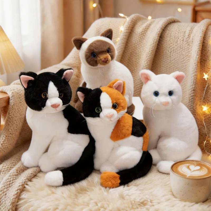 Peluche de gato gris y naranja de dibujos animados, suave y decorativo
