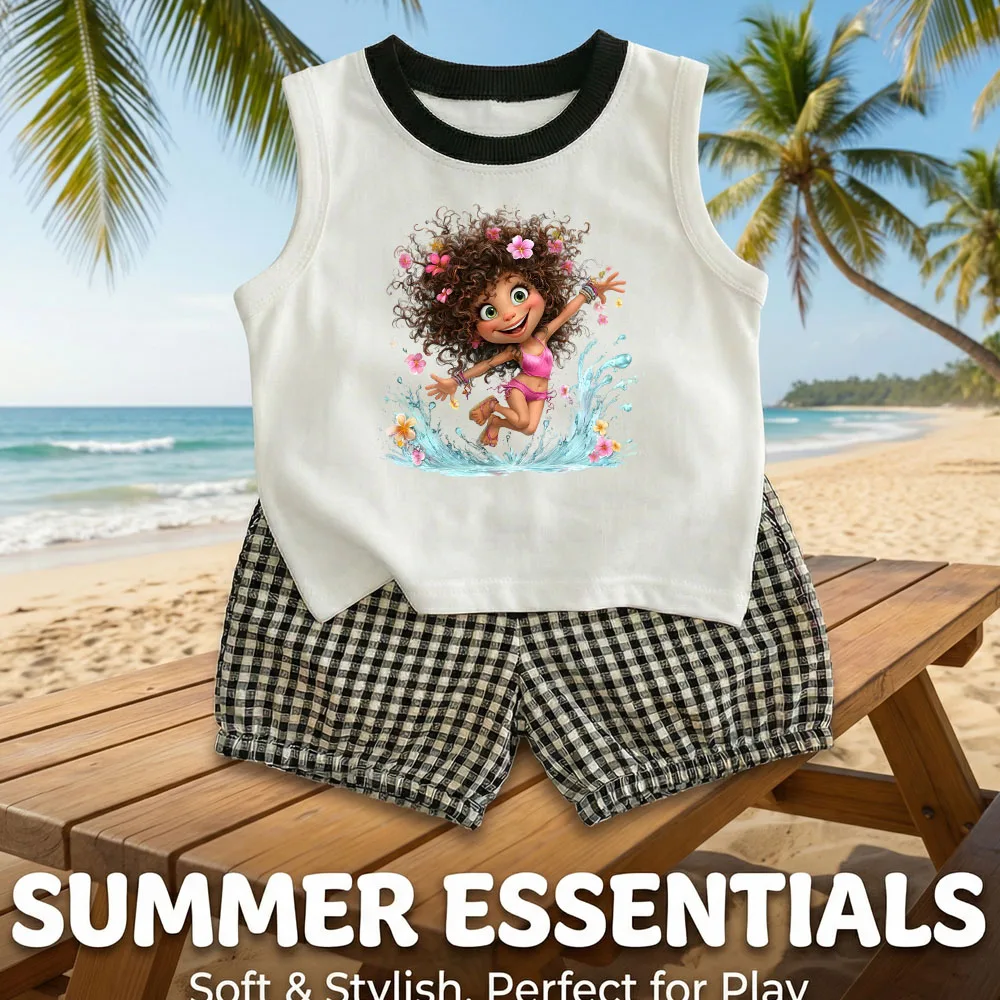 Conjunto de verano niña a cuadros: chaleco y pantalón corto - imagen 5