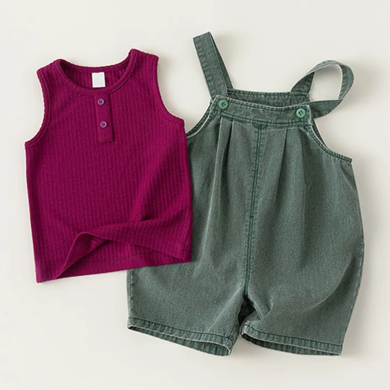 Conjunto de verano de niña en algodón a rayas sin mangas y mono - imagen 3
