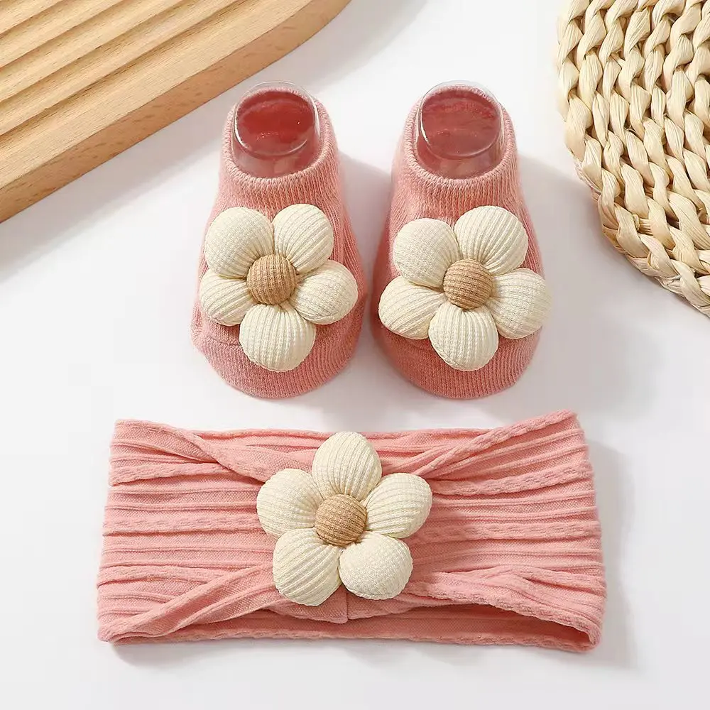 Calcetines bebé con diadema floral 3D para recién nacido - imagen 4