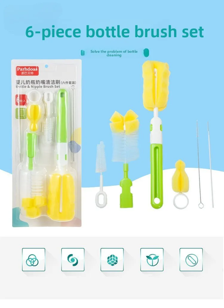 Juego de cepillos de limpieza de biberones con cabezal suave
