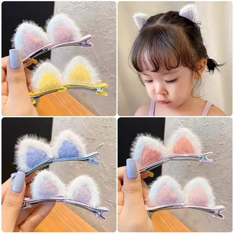 Pinzas para el pelo de peluche de gato infantiles con orejas - imagen 2