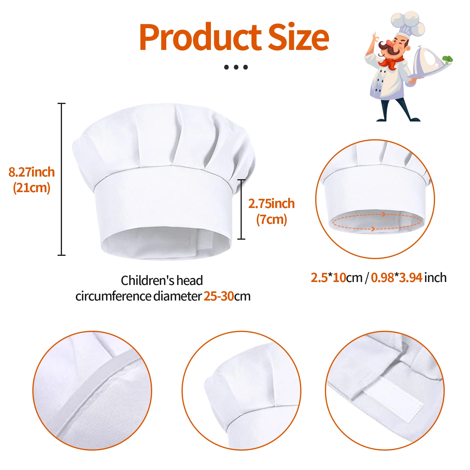 Gorro de chef infantil blanco para disfraz y fiesta - imagen 2