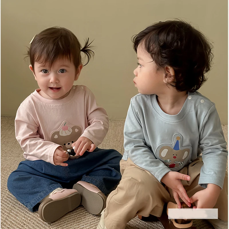 MILANCEL camiseta otoño niño y niña perros osos estilo coreano