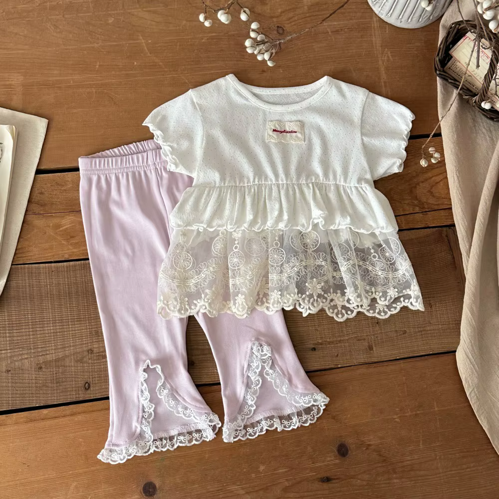 MILANCEL Camiseta de bebé verano para niña con encaje floral - imagen 4