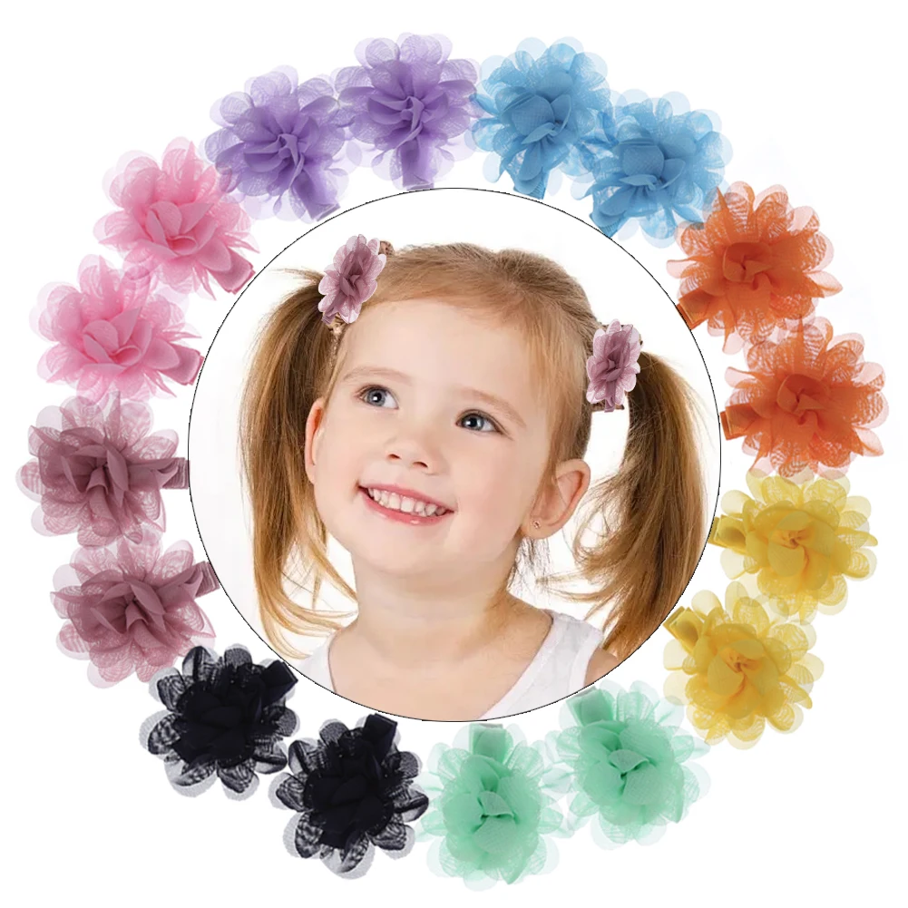 Pinzas para el pelo – Horquillas flores gasa para niña - imagen 4
