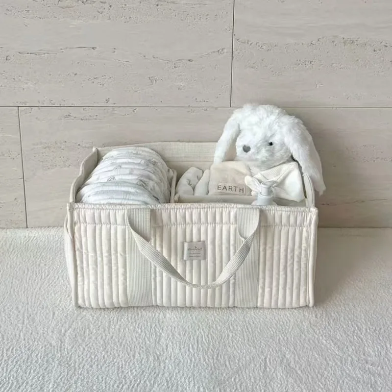Cesta organizadora plegable con bolsillos para pañales y biberones - imagen 4