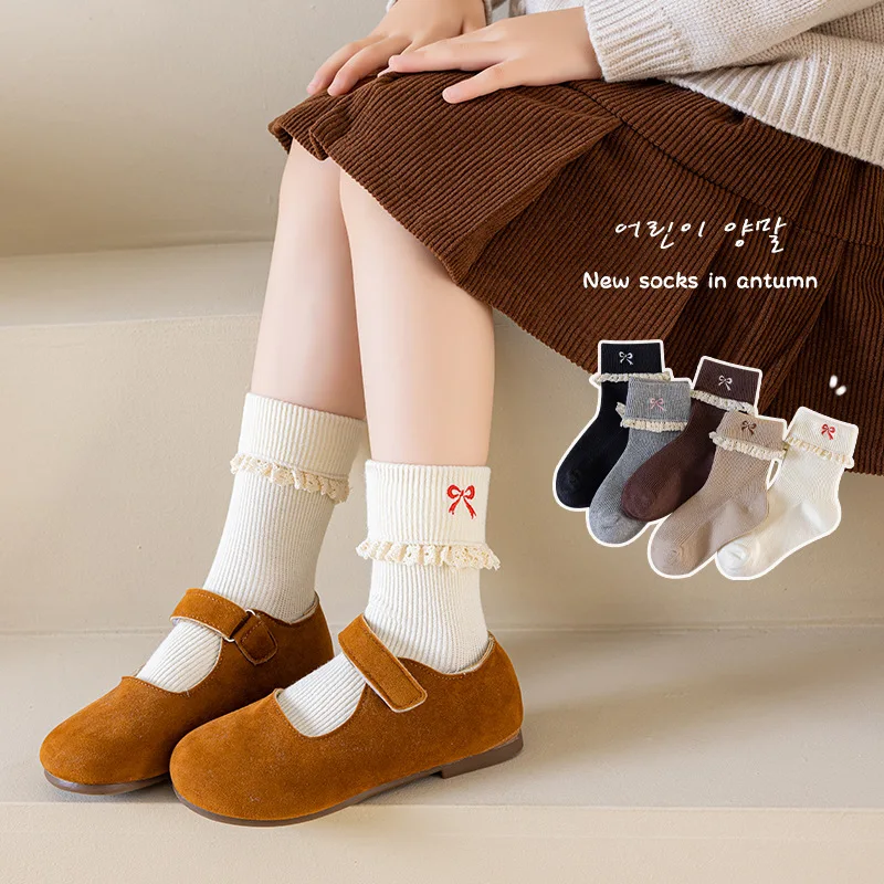 Calcetines tobilleros algodón con lazo de encaje para niña - imagen 5